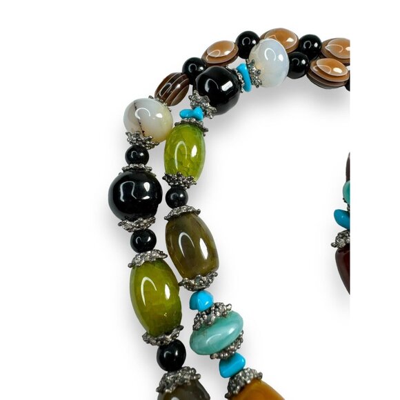 Long Stone Bead Necklace Mixed Gemstones and Glass 30" Boho Beaded Statement - Picture 15 of 16